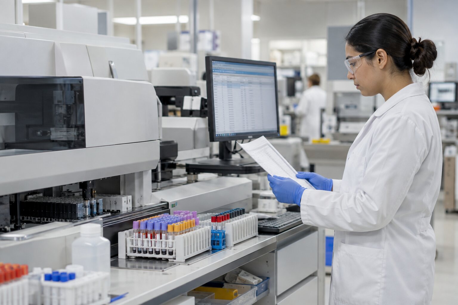 A laboratory professional verifying preoperative test results